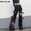 Gótico emo alt carga calças techwear hip hop jeans preguiçoso gótico punk punk negro calças calças streetwear cintura baixa cintura y2k 220115