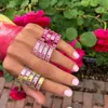 2021 Bijoux de mode colorés rose Pinky Pastel arc-en-ciel Baguette Cz bague d'éternité bagues de fiançailles 5 6 7 8 9 Whole321x