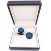 Pearl Luksusowe mankiety Linki Circle Blue Crystal Fourcolor ze stali nierdzewnej Men Business Kombinet francuskie koszule spinki do mankietów Styl