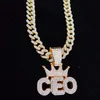 Anhänger Halsketten Männer Frauen Hip Hop CEO Brief Halskette mit 13mm Kristall Kubanischen Kette Iced Out Bling HipHop Mode schmuck289p