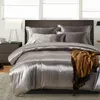 Luxury Grey Satin Silk Bedding Set Queen King Size Printing Pillowcase Duvet Cover Sets Summer Cool Bedroom Sleeping Bedline LJ201015