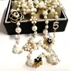 Mimiyagu Lange Halskette mit künstlichen Perlen für Damen, Nr. 5, doppellagig, collane lunghe donna, Camelia, Maxi-Halskette Party319T