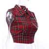 ROSETIC SOMMAR GOTHIC Chic Sexy Club Punk Ladies Red Women Tops Blusar Slim Lapel Zipper Kedja Plaid Kvinna Goth Retro Hip Hop T200502