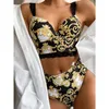 Kobiety Strój Kąpielowy W Stylu Vintage Retro Bikini Set Push Up Stroje Kąpielowe Bikini Wysokiej Talii Drukowane Kostiumy Kąpielowe Summer Beach Nosić Strój Kąpielowy