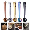 Stainless Steel Coffee Scoops Measuring Spoon With Sealing Clip Kitchen Baking Scale Milk Powder Round Spoon RRB13471