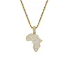 glacé Afrique carte pendentif colliers hommes femmes luxe designer hommes bling diamant carte africaine pendentifs chaîne en or collier amour j7013390