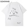 Gonthwid Tshirts Streetwear Casual Gothic Punk Rock Cartoon Devil Print Krótki Rękaw Koszulki Bawełniane Hip Harajuku Tees Topy 220309