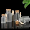 Frosted plastic cosmetische flessen containers met cork cap en lepel bad zout masker poeder crème verpakking flessen make-up opslag potten CCA2648