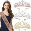 Maska imprezowa Dekoracja przyjęcia 18 21 30 40 50 Rose Gold Satin Sash Crystal Crown Tiara Happy Anniversary Supplies