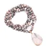 Chains Natural Semi Precious Stone Necklace Bead Chain 6mm 90cm Irregular Pendant 25x40mm For Woman