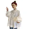 Neploe Sweet Stand Neck Doll Shirt Female Autumn Korean Puff Sleeve Blouse Cross Lace Up White Black Women Top Blusas LJ200831