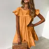 2020 sommer Polka Dot Frauen Kleid Beiläufige Kurze Schmetterling Hülse A-Line Sommerkleid Sexy V-ausschnitt Rüschen Strand Party Kleider Vestidos Y0118