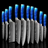 Keukenmes Set 10 Stuks Chef Mes Professionele Japanse 7Cr17 Roestvrijstalen Laser Damascus Mes Sharp Santoku Blue Resin Handl