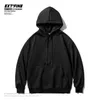 Hybskr Korean Men 's Solidoll Color Hoodies 캐주얼 후드가있는 풀오버 까마귀 따뜻한 양털 남성 느슨한 스웨트 셔츠 남자 의류 220223