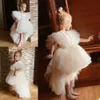 Flower Girls Dresses Square Neck Ruffle Children Birthday Party Dress Custom Made Satin and Tulle Kids Formal Gowns