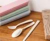 4 zestawy przenośne sztućce pszenica słomy sztućce spoon chopsticks widelec stołowy zestaw dla dzieci dorosłych podróżnik Piknik kemping zdrowie sztuka kuchnia Europa styl