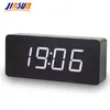 Jinsunデジタル時計LED木製デスパータデーモダンな正方形カラフルな目覚まし時計が温度ボイスコントロールデスクトップセンサーLJ200827