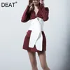 DEAT colletto dentellato autunno e inverno maniche lunghe mini lunghezza cintura bianca sigillo giacca vino rosso top femminile WN3L 201201