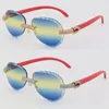 New Micropaved Luxury Diamond Set Womens Men Sunglasses Red Wood Rimless Sun glasses Male and Female Frame With Fashion High Qual3353672
