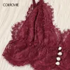 COLROVIE Burgundy Ribbon Scalloped Floral Lace Sexy Dessous Frauen Dessous 2019 Mode Bralette Unterwäsche BH Set Y200708