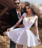 Fashion Long Sleeve Lace White Short Wedding Dress 2024 Sheer Neck Bride Dresses vestido corto de novia Plus Size Bridal Gowns