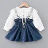 1-5Y Baby Mädchen Kleidung Anzüge Prinzessin Kinder Outfits Frühling Bluse Tops Overalls Strap Denim Kleid Mädchen Set