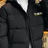 겨울 따뜻한 면화 코트 남성 편지 인쇄 인쇄 두꺼운 재킷 거리 두께 두꺼운 재킷 후드 겉옷 남성 의류 201209