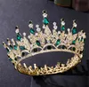 Royal Red Full Round Crown Rhinestone Tiara Wedding Women Bridal Accessori per capelli di moda per capelli Crystal Green Silver Gold Oro