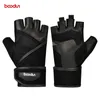 Lederen Gym Handschoenen Mannen Uitgebreide Polsgordel Halve Vinger Halter Gewicht Lifting Fitness Handschoenen Deerskin Workout Sport Handschoenen Q0107