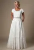 Abiti da sposa modesti in pizzo bianco avorio vintage con maniche ad aletta Abiti da sposa a-line con tempio Abiti da sposa informali realizzati su misura