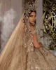 2021 Shinny Ball Gown Abiti da sposa Champagne Off spalla di lusso in rilievo di cristallo Arabia Saudita Dubai Abito da sposa Plus Size262s