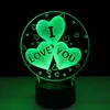 Nachtverlichting 3D Optische Lamp Loves Heart I Love You Nachtlampje DC 5V USB Powered 5th Batterij groothandel Dropshipping