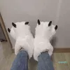 Cute Plush Bear White Paw Long Tube Cotton Shoes Couple Indoor Winter Home Warm Cartoon Non-Slip Designer Furry Slippers 2022