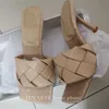 Gai Cross Cross Woven Square Tose Thin High Heels Slipper Nude Braided Designer Sandals Buty na imprezę Kobieta Zapatos Mujer Y200423