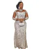 Arabski Aso ebi srebrne koronkowe sukienki wieczorowe sukienki na baczne sukienki na balu Syrenka formalna impreza seond suknie recepcyjne sukienki 2188