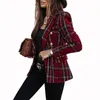 Abiti da donna Blazer STYLISH LADY Blazer stampato a quadri 2021 Autunno Donna Manica lunga Doppio petto con intaglio Chic Elegante Capispalla per ufficio