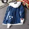 Mens Denim Jacket Hooded Trendy Fashion Hip Hop Streetwer Ripped Denim Jacket Men Jeans Jacket Cowboy Coats Man Clothing 201218