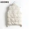 AOEMQ Cotton Coat Outwear Winter Vest Tjock sektion Håll varm vest -kappa TurnDown Collar Solid Cold Season Coat Womens Clothing 201031