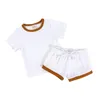 Summer Baby Ribbed Cotton Clothing Sets Solid Knitted Pits Short Sleeve Top + Shorts 2pcs/set Outfits Fashion Boutique Kids Clothes M1166