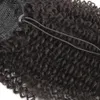 Mogolian Afro Kinky Curly Curly Ponytail Human Hair Extensions Eleganckie 4C Remy Long Kinky proste klip w horsetail czarny brązu 140g Afroamerykanów 22 -calowy