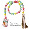 Pasen Wood Bead Garland met kwastjes en Bunny Tag Rustieke Boerderij Tiered Dienblad Decoraties Lente Gebed Boho Kralen