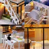 DIY Miniaturowe Dollhouse Meble Zestaw Doll House Drewniane Lalki Domy Urodziny Prezenty z LED Zabawki Dust Dorosłych dzieci 201217