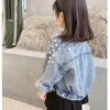 Spring Autumn Kids Outwear For Girl With Pearl Long Sleeve Denim Children Jacket Casual Coats Fashion Toddler Baby Clothes