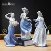 European Ceramic Beauty Figurine Hem Desktop Furnishing Crafts Decoration Western Lady Girls Porcelain Handicraft Ornament Wed T2300N
