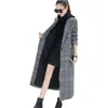 패션 여성 양모 코트 격자 무늬 고전 여성 느슨한 긴 싱글 브레스트 코트 가을 겨울 재킷 트렌치 겉옷 WJ54 201214