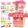 Blue/ Pink Kids Kitchen Pretend Play Toys Set 38Pcs 70CM Height Large Size Children Cooking Playset With Spray&Sound LJ201009