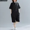 DIMANAF Plus Size Playsuits Hosen Frauen Kleidung Sommer Große Größe Baumwolle Hosen Weibliche Büro Dame Lose Solid Black Overalls T200704