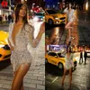 NEW! Long Sleeve 2022 Cocktail Dresses Sexy Short Deep V Neck Crystal Beads Prom Dress See Through Sexy Mini Evening Gowns