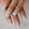 False Nails Nude Natural French Nail Fake Nails Short Length Designed False Press on White Silver Glitter Tips 220225