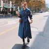 Women's Trench Coats Women's Coat Spring Autumn Single-breasted X-Long Ladies Cloak Loose Straight Cotton Peacock Blue Windbreaker